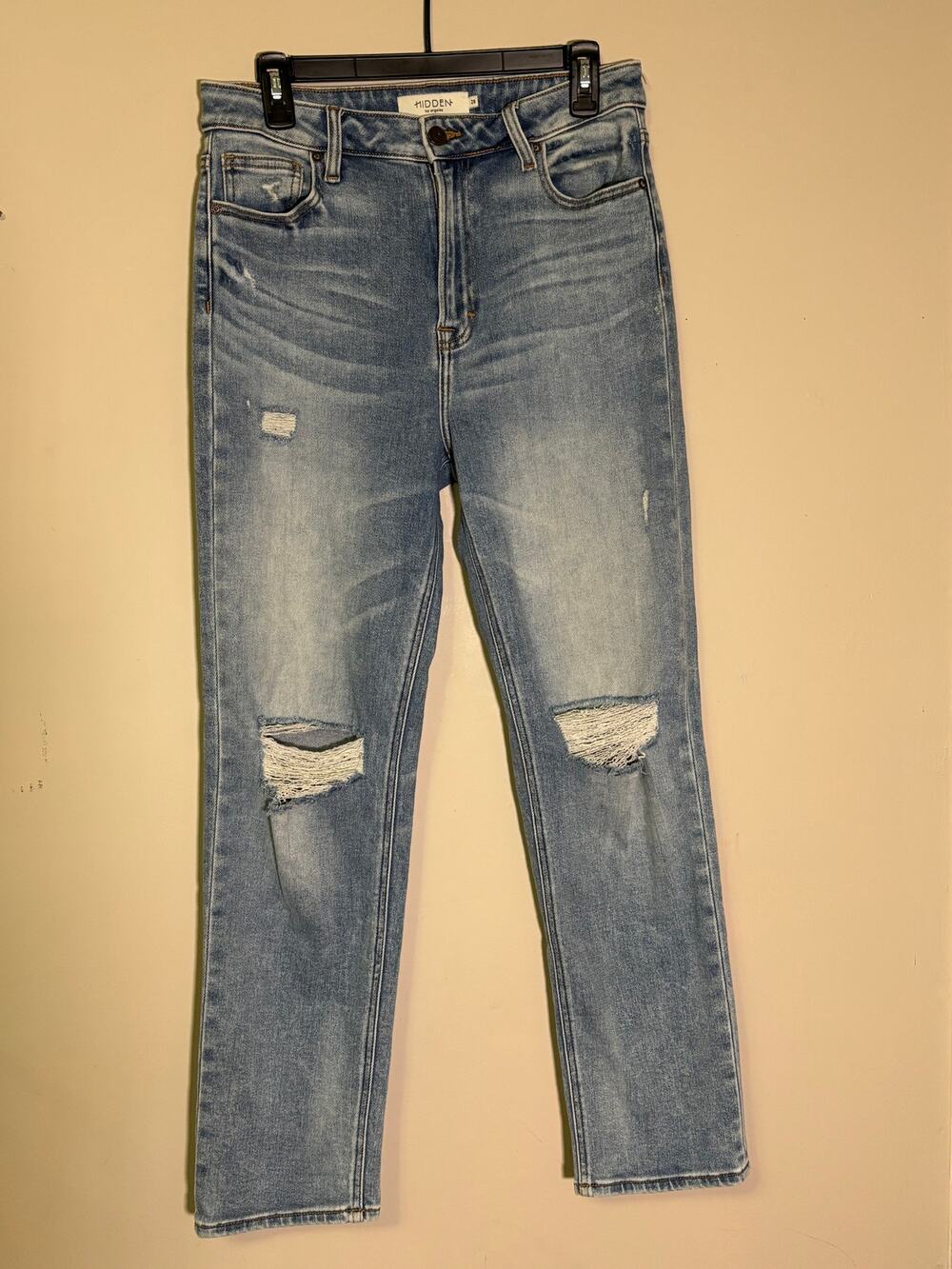 Hidden Jeans High Rise Distressed Straight Leg Jeans Size 28 Light Wash